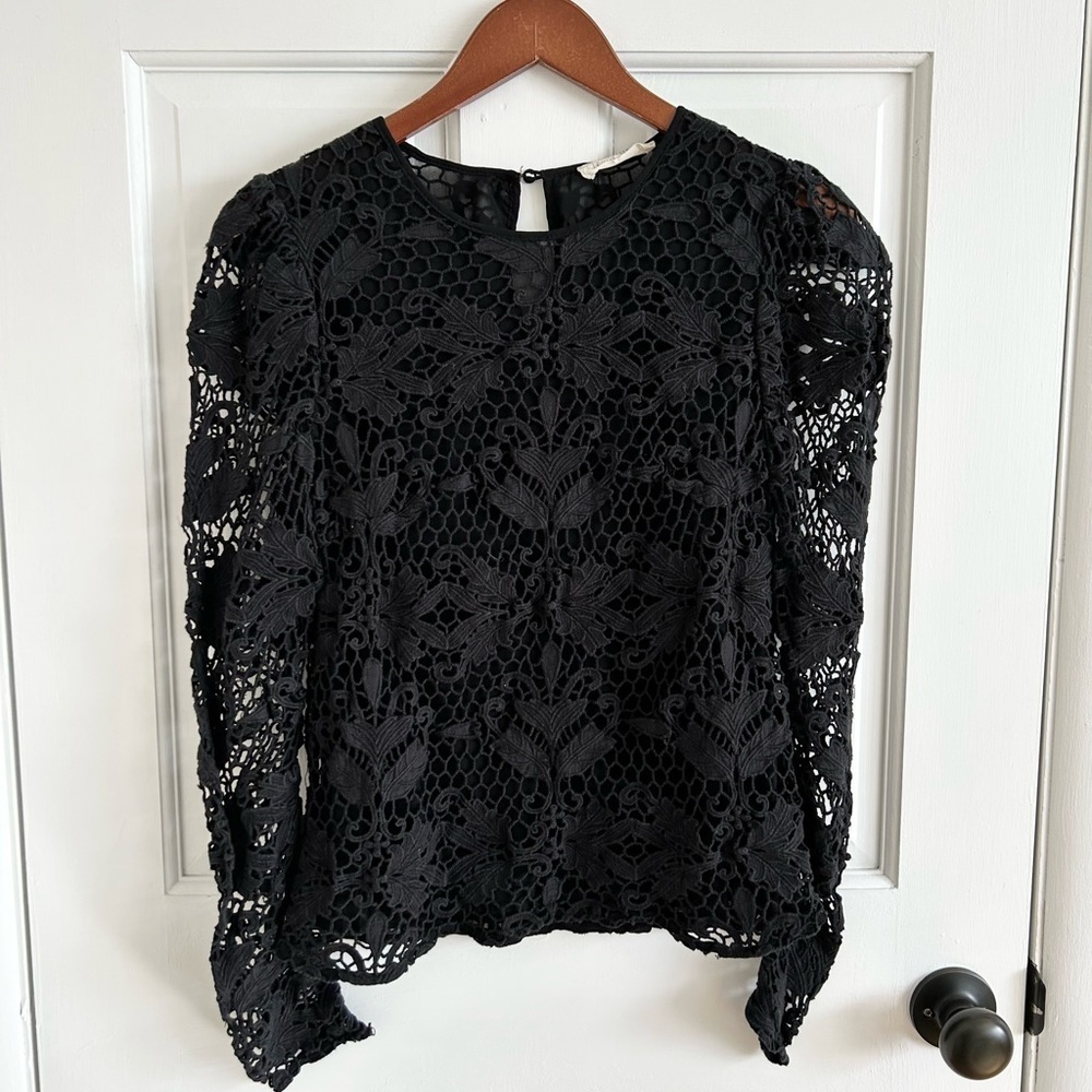 Stevie May pleasant surprise black lace long sleeve puff sleeve blouse size XS - Picture 4 of 8